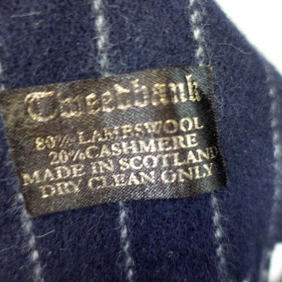 TWEEDBANK Men's Navy Blue White Blanket Scarf OS Lamb Wool Cashmere Striped Cozy - Picture 4 of 8